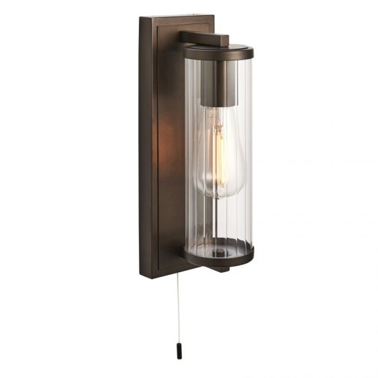 64842-100 Dark Bronze Wall Lamp with Clear Ribbed Glass