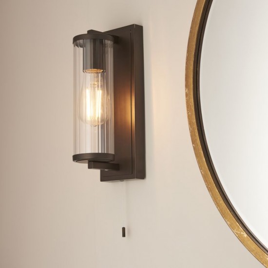64842-100 Dark Bronze Wall Lamp with Clear Ribbed Glass