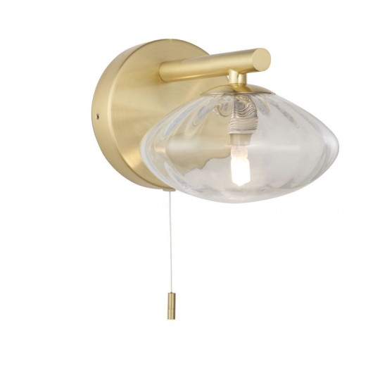 66156-100 Satin Brass Wall Lamp with Clear Ribbed Glass