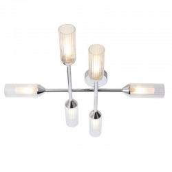 66137-001 Chrome 6 Light Ceiling Lamp with Ribbed Glasses