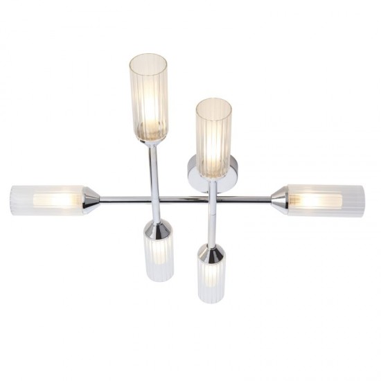 66137-100 Chrome 6 Light Ceiling Lamp with Ribbed Glasses
