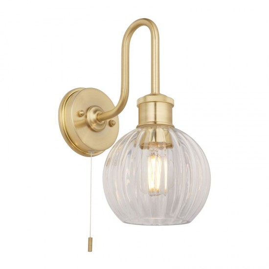 66140-100 Satin Brass Wall Lamp with Ribbed Glass