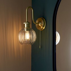 66140-001 Satin Brass Wall Lamp with Ribbed Glass 66140-001 Satin Brass Wall Lamp with Ribbed Glass