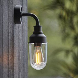 63902-001 Outdoor Black Wall Lamp with Glass Shade