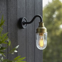63904-001 Outdoor Black & Gold Wall Lamp with Glass Shade