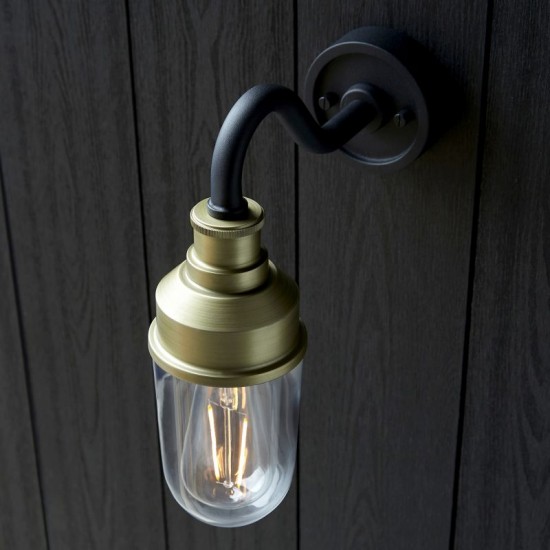 63904-100 Outdoor Black & Gold Wall Lamp with Glass Shade