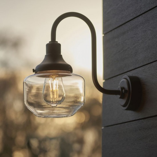 69317-100 Outdoor Black Wall Lamp with Glass Shade