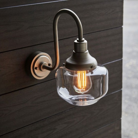 69318-100 Outdoor Brushed Silver Wall Lamp with Glass Shade