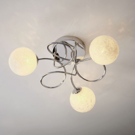 66148-001 Chrome 3 Light Ceiling Lamp with Confetti Glasses