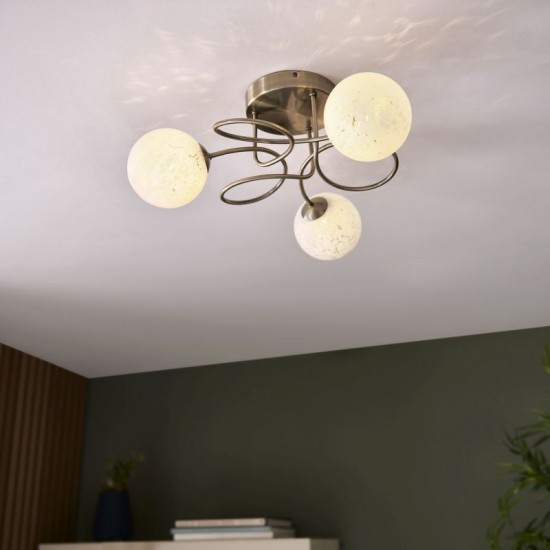 66161-001 Antique Brass 3 Light Ceiling Lamp with Confetti Glasses 66161-001 Antique Brass 3 Light Ceiling Lamp with Confetti Glasses