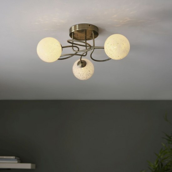 66161-001 Antique Brass 3 Light Ceiling Lamp with Confetti Glasses 66161-001 Antique Brass 3 Light Ceiling Lamp with Confetti Glasses