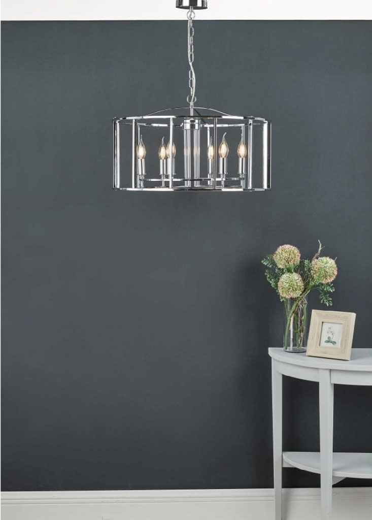 Polished chrome lantern pendant selected for the entrance hall in Drumcondra residence