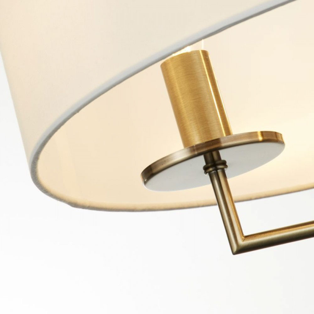 20893-006 antique brass three light pendant with white fabric shade from Bright Lights